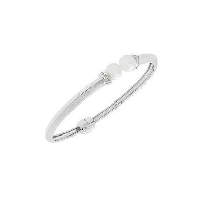 Bracelet jonc à perles d’eau douce de 7,5 mm et topazes blanches