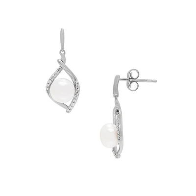 Pendants d'oreilles en argent sterling à perles d'eau douce 7 mm