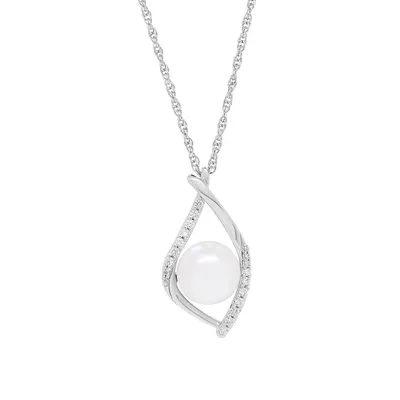 8-8.5MM Freshwater Pearl Sterling Silver Pendant Necklace