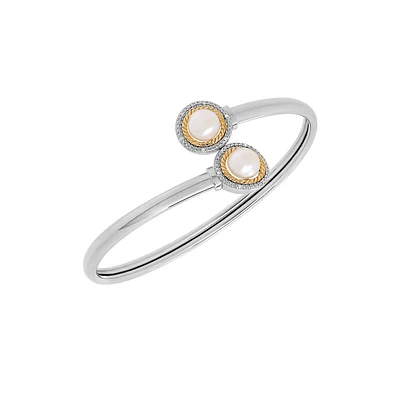 7MM Freshwater Pearl and 14K Gold Bangle Bracelet with 0.036 CT. T.W. Diamonds