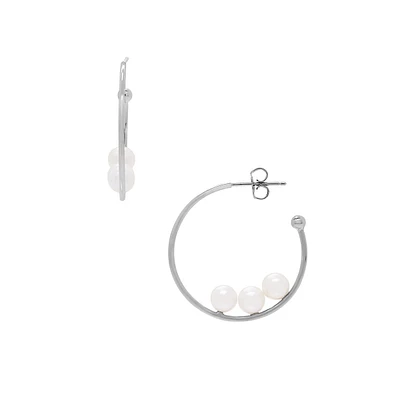 5.5-6MM Freshwater Pearl Tube Hoop Earrings