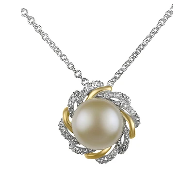 Collier à pendentif avec perle de 10 mm et diamants 0,024 ct PT