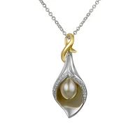 10x7MM Pearl and White Topaz Lily Pendant Necklace