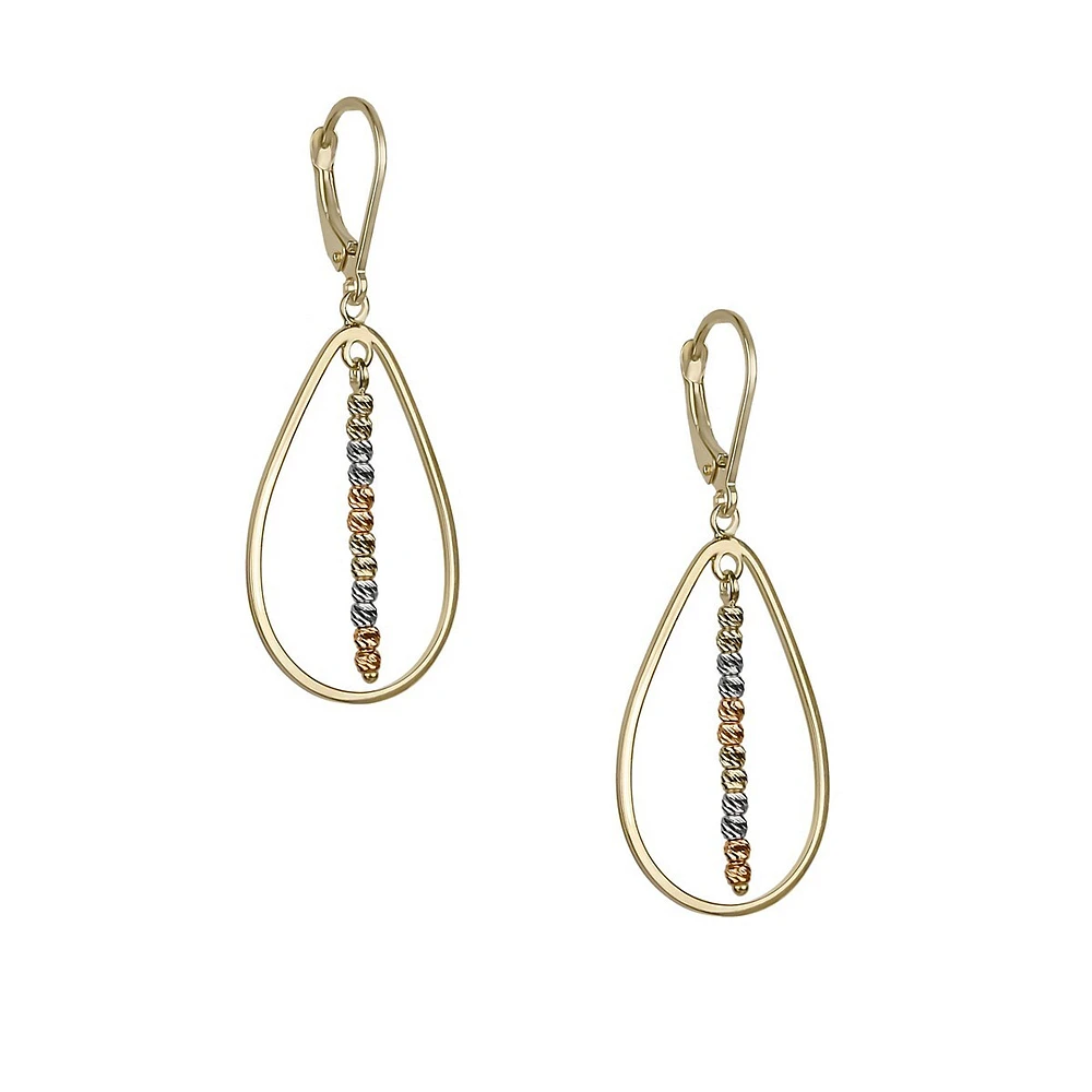 14K Tri-Tone Beaded Teardrop Earrings