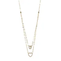 14K Yellow Gold Double Strand Cubic Zirconia Heart Necklace