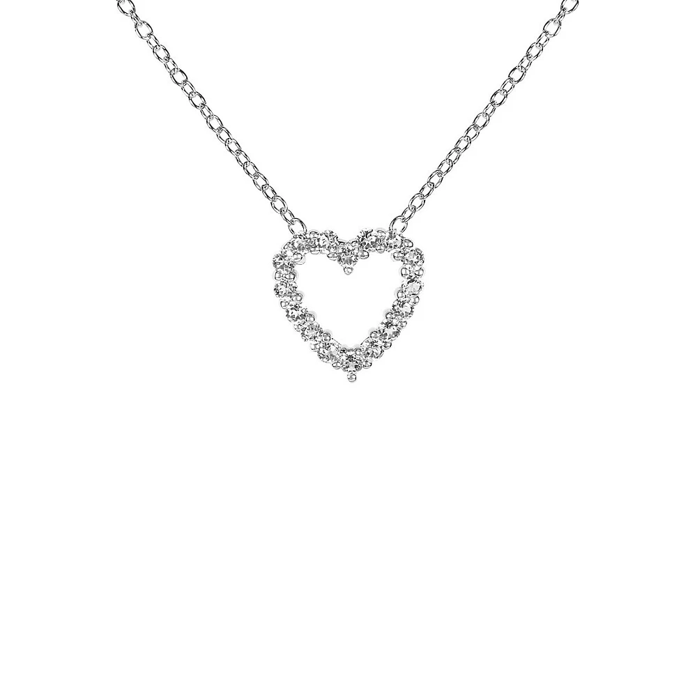 Sterling Silver & White Topaz Heart Pendant Necklace