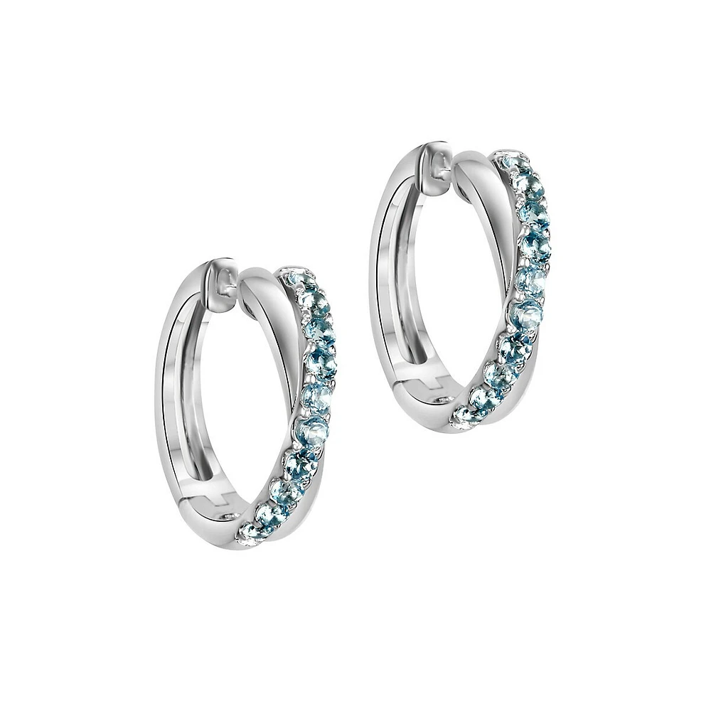 Sterling Silver & Swiss Blue Topaz Hoop Earrings