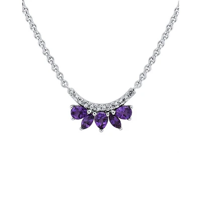 Sterling Silver, Amethyst & White Topaz Pendant Necklace