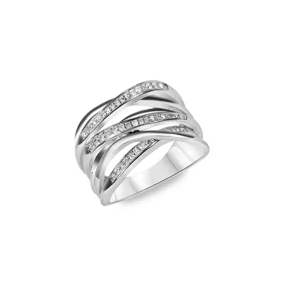 Sterling Silver & 0.2 CT. T.W. Diamond Bypass Ring