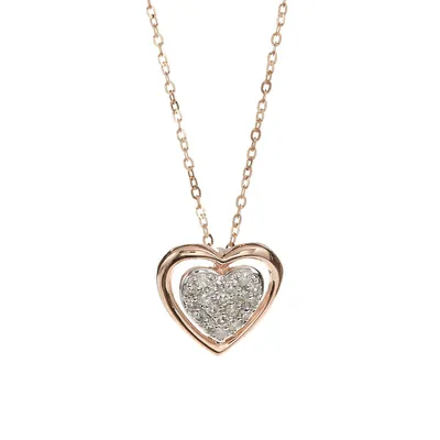 Collier à pendentif de cœur en or rose 10 ct avec diamants 0,1 ct PT