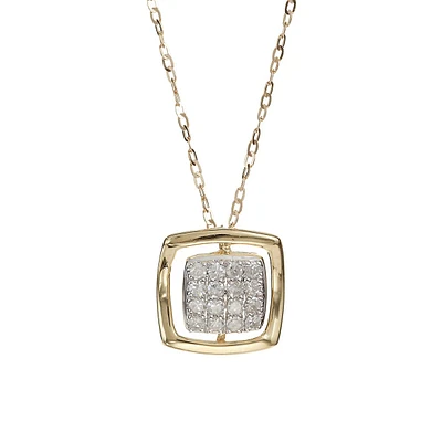 Collier à pendentif carré en or 10 ct avec diamants de 0,1 ct PT