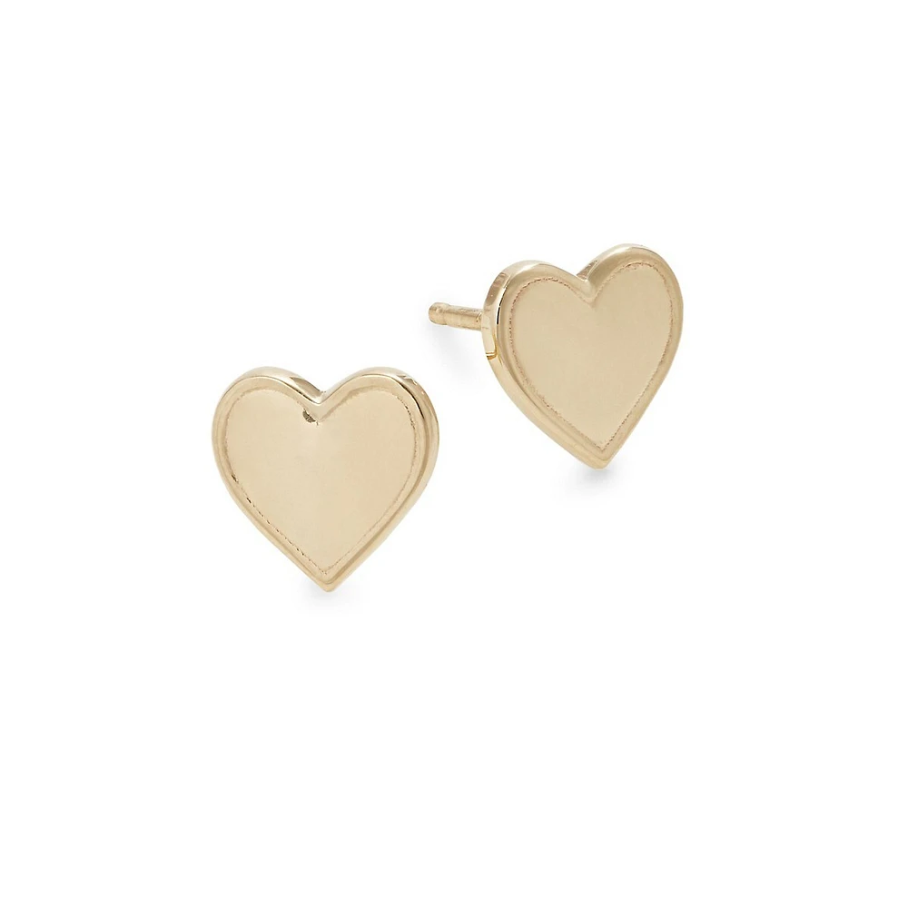 14K Yellow Gold Heart Stud Earrings