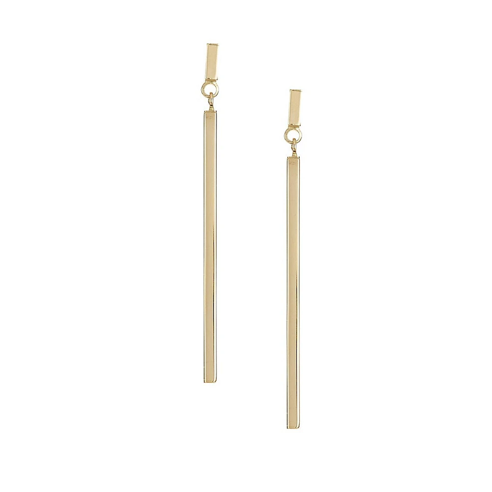 14K Yellow Gold Square Stick Drop Earrings