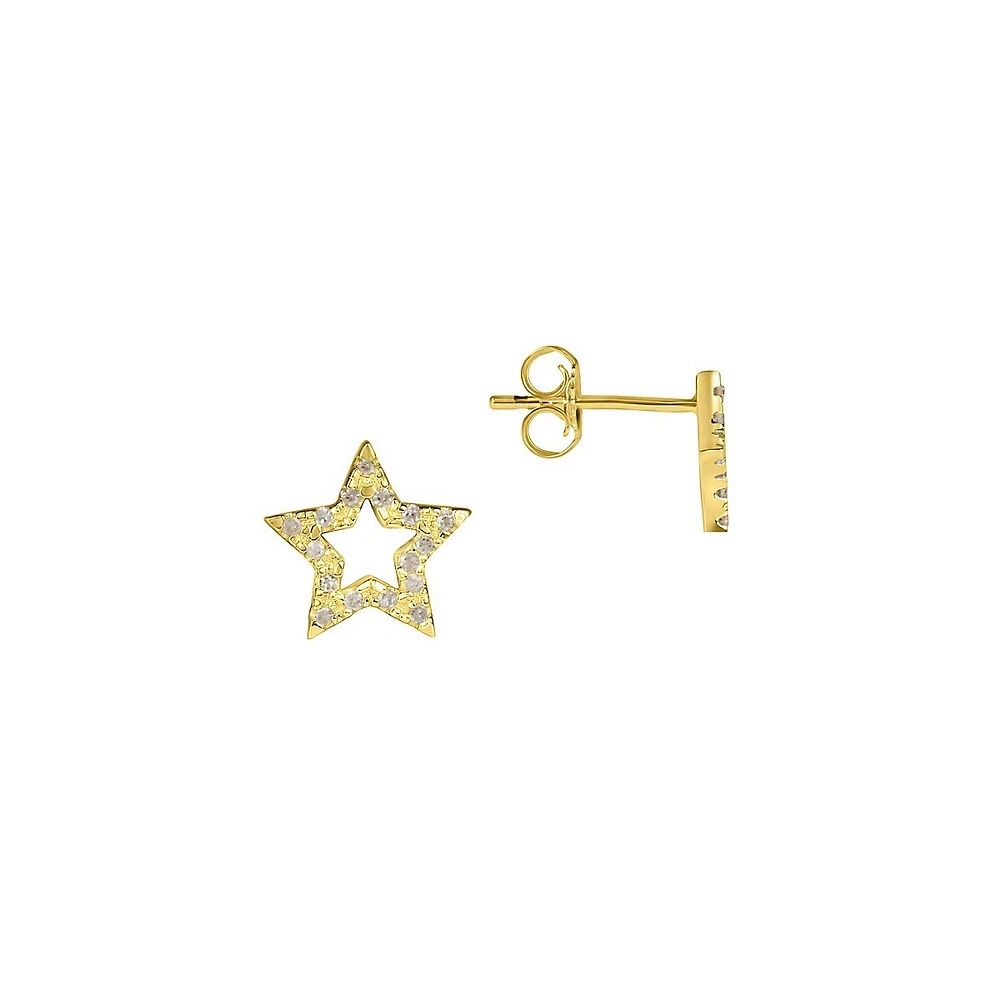 10K Yellow Gold & 0.10 CT. T.W. Diamond Star Stud Earrings