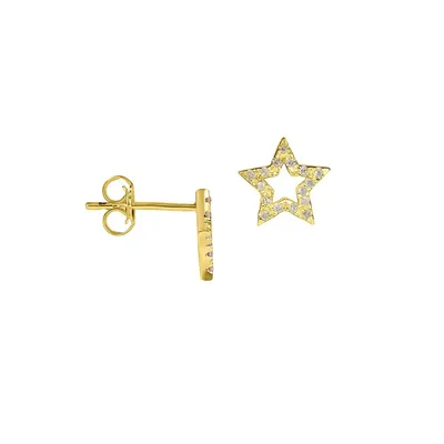 10K Yellow Gold & 0.10 CT. T.W. Diamond Star Stud Earrings