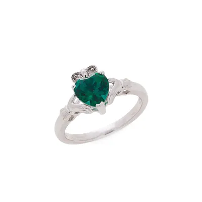 Sterling Silver, 0.02 CT. T.W. Diamond & Created Emerald Heart Ring