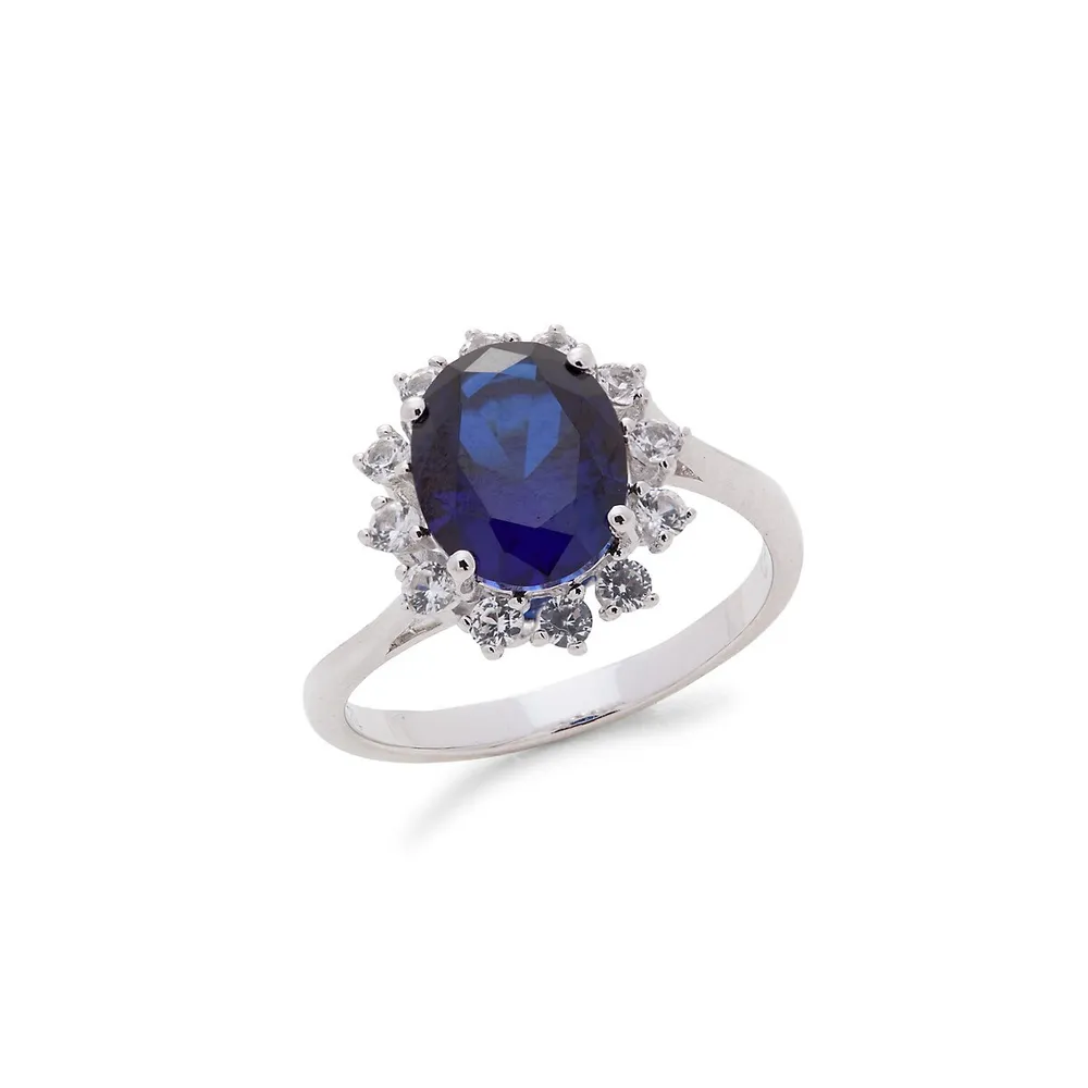 Sterling Silver & Two-Tone Created Sapphire Bypass Ring
