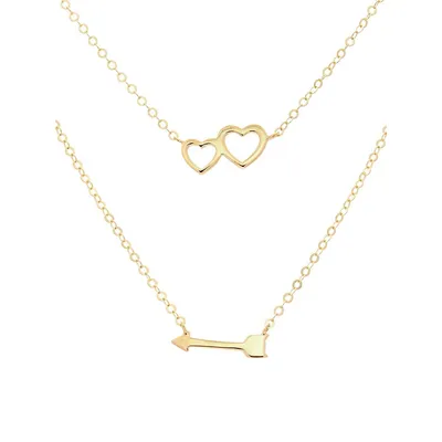 10K Yellow Gold Arrow & Heart Pendant Necklace