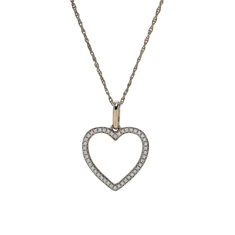 Collier en or jaune 10 ct avec pendentif en forme de cœur en diamant 0,14 ct PT