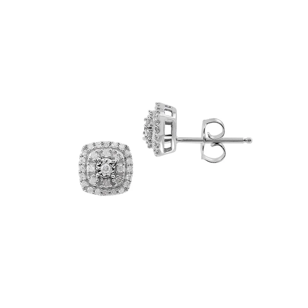 Sterling Silver & 0.25 CT. T.W. Diamond Halo Stud Earrings