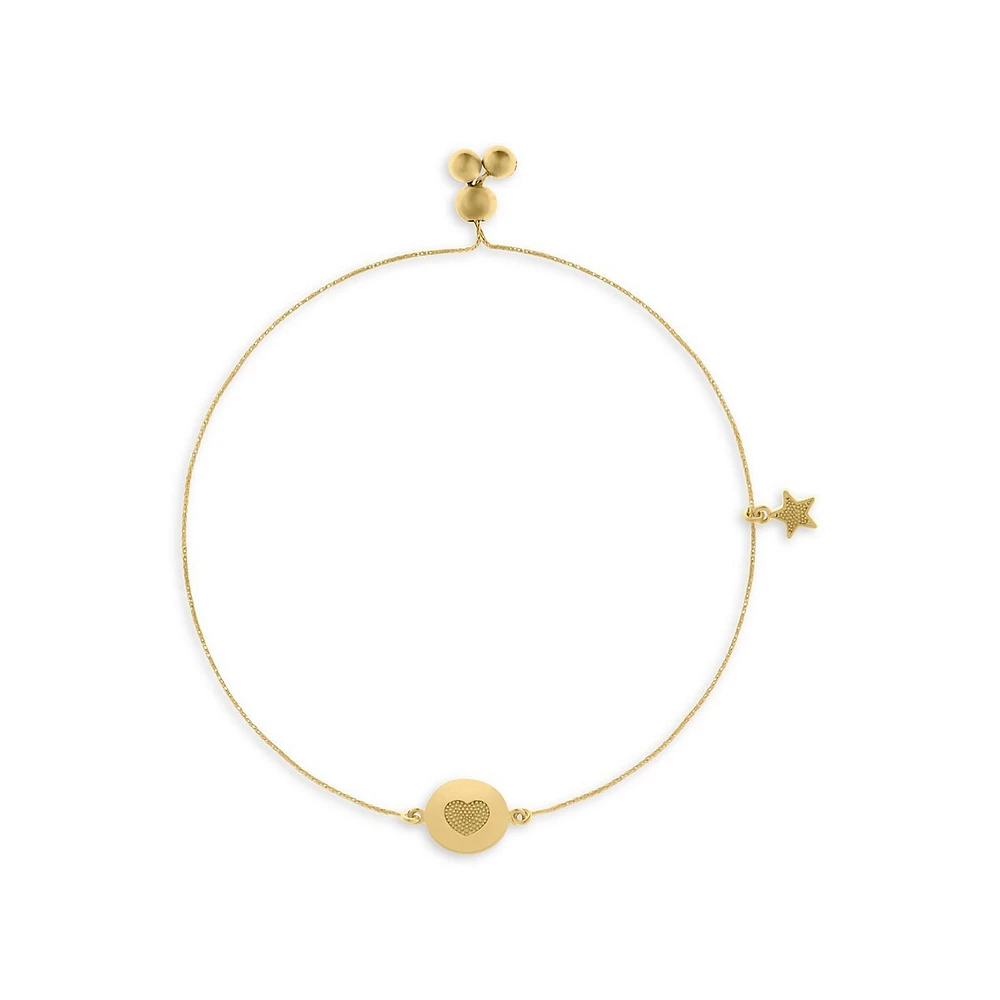 14K Yellow Gold Disc Bolo Bracelet