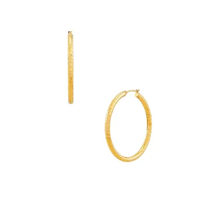 14K Yellow Gold Hammered Hoop Earrings