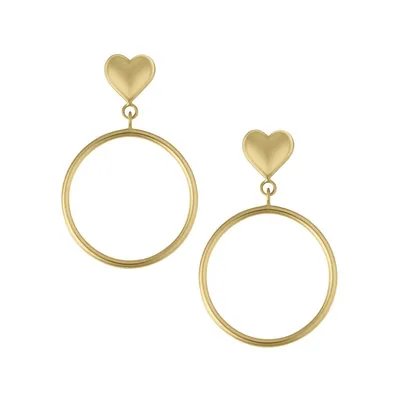 14K Yellow Gold Heart-Trim Hoop Earrings
