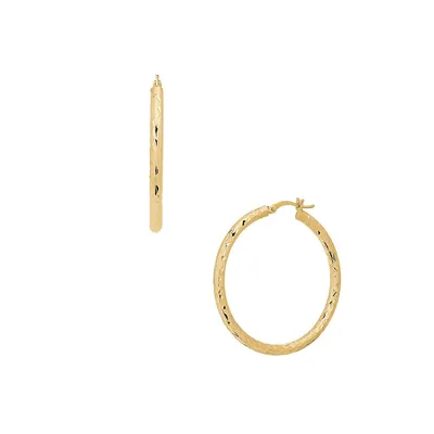 14K Yellow Gold Crystal-Cut Hoop Earrings