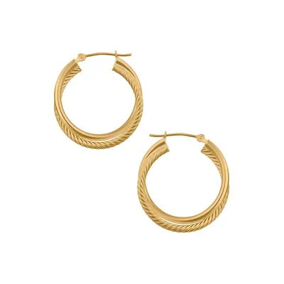 14K Yellow Gold Spiral Crossover Hoop Earrings