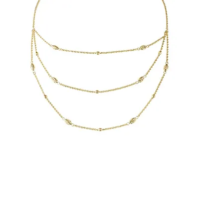 10K Yellow Gold 3-Row Station Necklace
