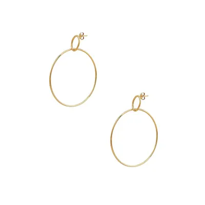 14K Yellow Gold Double Circle Drop Earrings