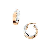 14K Two-Tone Gold Crossover Hoop Earrings