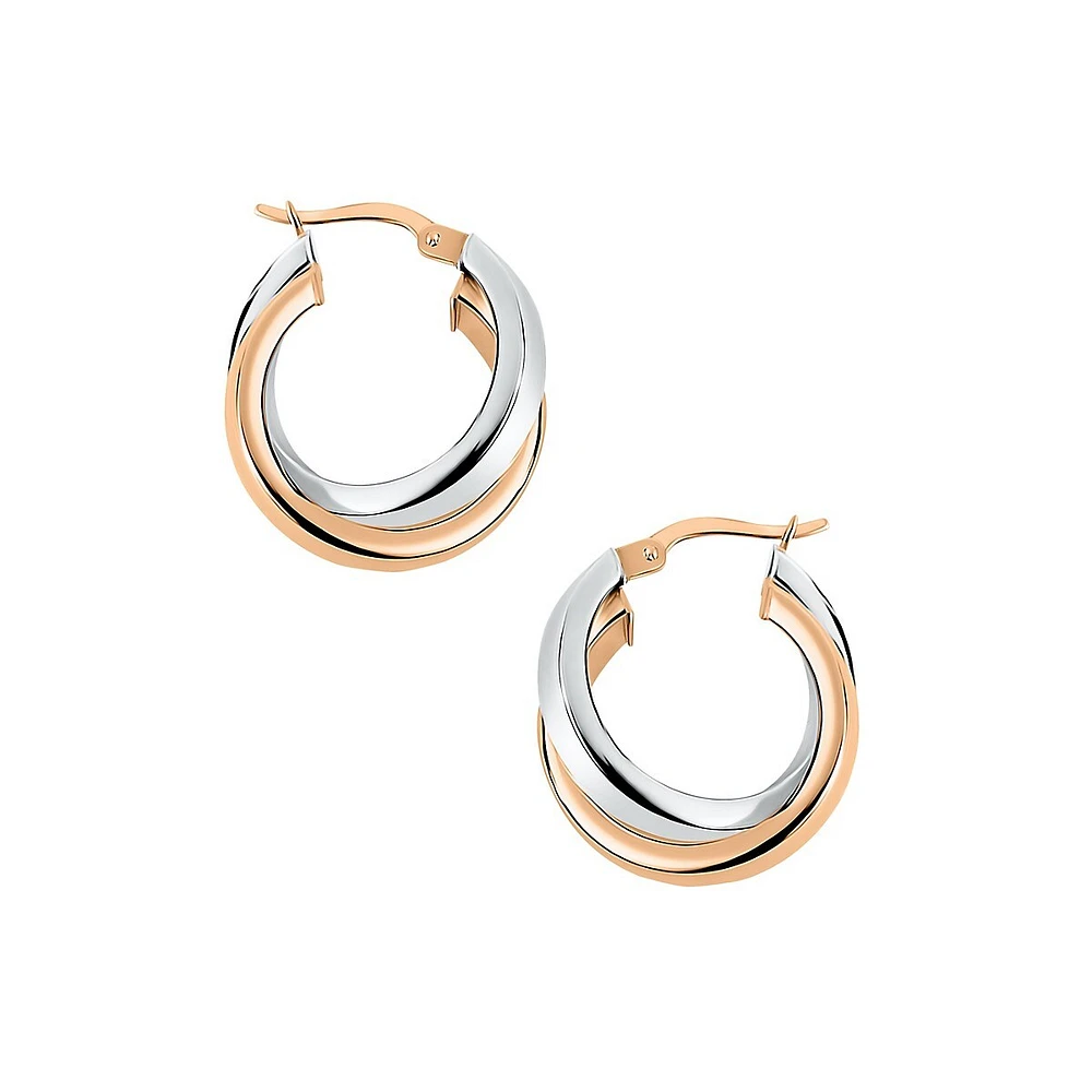 14K Two-Tone Gold Crossover Hoop Earrings