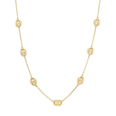 10K Yellow Gold Link Station Necklace