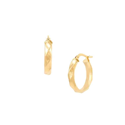 14K Yellow Gold Ribbed Hoop Earrings