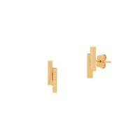 14K Yellow Gold Double Bar Stud Earrings