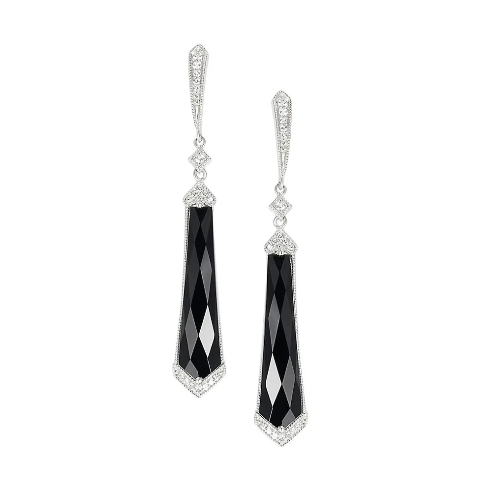 Sterling Silver, Onyx & White Topaz Sculpted Drop Earrings