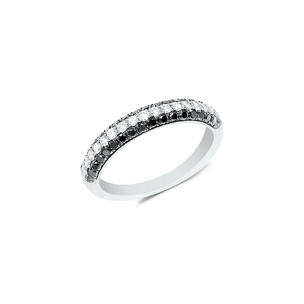 Bague en or blanc 14 ct avec pavé de diamants 0,75 ct PT deux tons