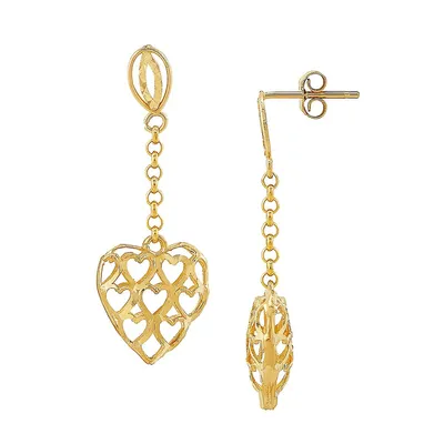 Pendants d'oreilles en or jaune 10 ct en forme de en cœur ajouré