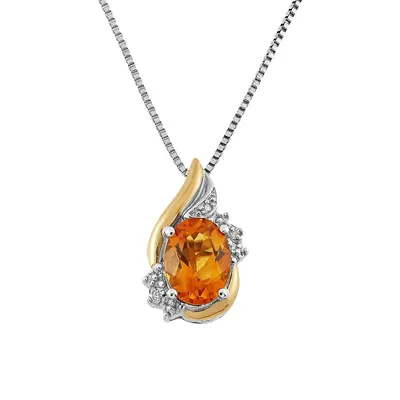 Sterling Silver, 10KT Yellow Gold, Citrine & 0.009 CT. T.W. Diamond Pendant Necklace