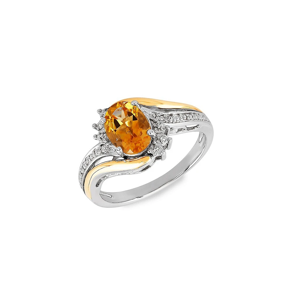 Bague en argent sterling or jaune 10 ct avec citrine et diamants 0,012 ct PT