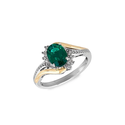 Sterling Silver, 10KT Yellow Gold, Created Emerald & 0.012 CT. T.W. Diamond Ring