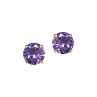 14K Yellow Gold & Amethyst Cubic Zirconia February Birthstone Stud Earrings