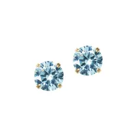 14K Yellow Gold & Light Blue Cubic Zirconia March Birthstone Stud Earrings