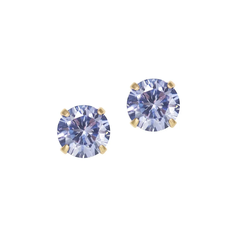 14K Yellow Gold & Purple June Birthstone Stud Earrings