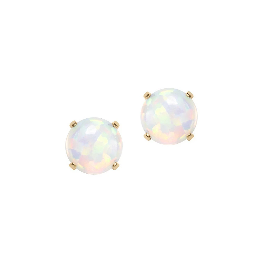 14K Yellow Gold & Simulated Opal October Birthstone Stud Earrings