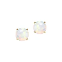 14K Yellow Gold & Simulated Opal October Birthstone Stud Earrings