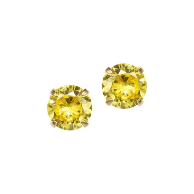 14K Yellow Gold & Citrine Cubic Zirconia November Birthstone Stud Earrings