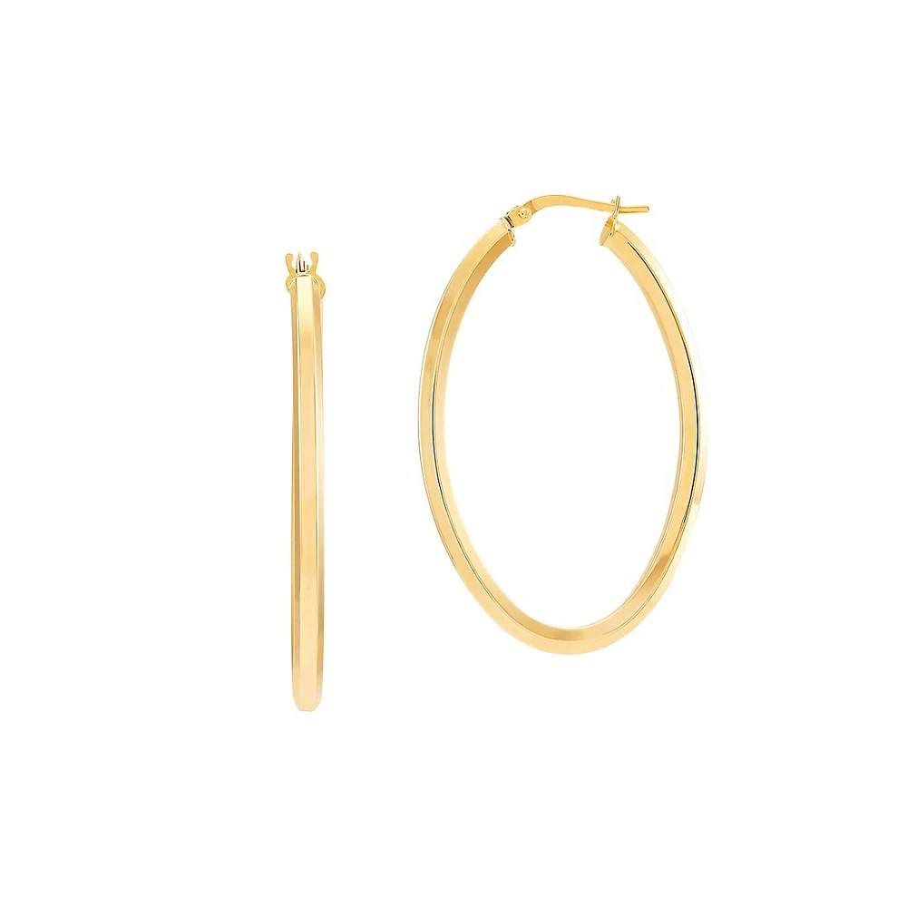 14K Yellow Gold Polished Hexagon Tube Oval Earrings