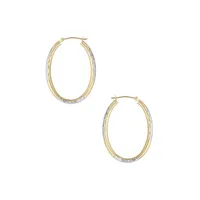 14K Yellow Gold & Rhodium-Plated Embossed Oval Hoop Earrings